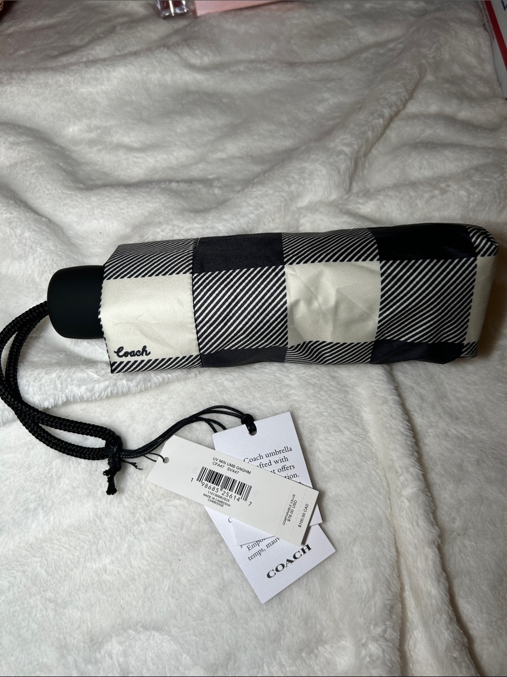 Coach compact buffalo check umbrella